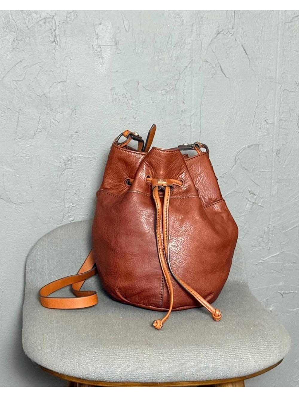 Y2K Leather Bucket Bag from KOOBA Cognac Brown Leather Crossbody or Shoulder